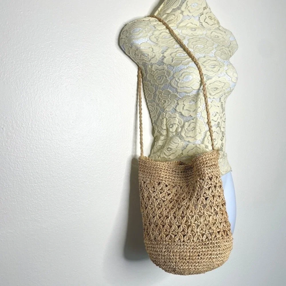 The White Company Straw Bag Womens Tan Woven Braided Strap Boho Beachy Coastal